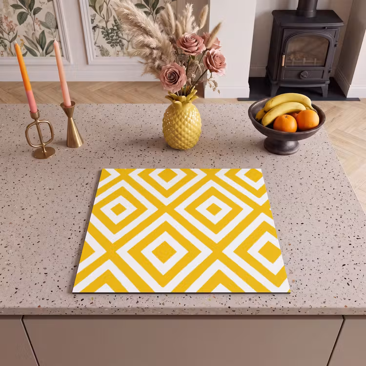 Herdabdeckplatte - Geometrisch – Linien – Modern – Gelb – Weiß — 3