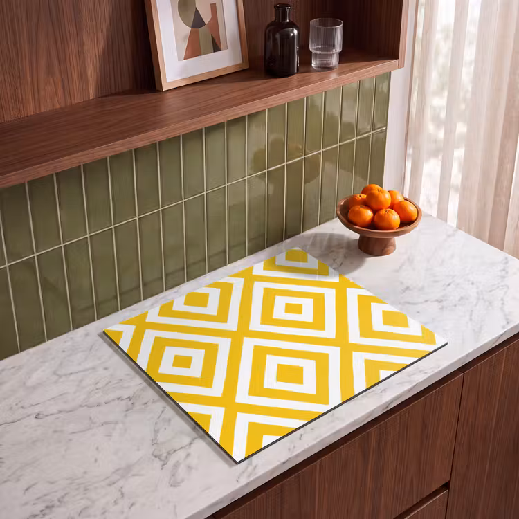 Herdabdeckplatte - Geometrisch – Linien – Modern – Gelb – Weiß — 4