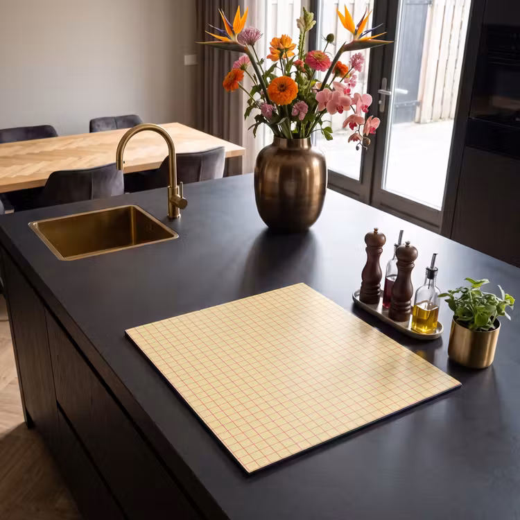 Herdabdeckplatte - Karomuster – Raster – Minimalistisch – Gelb – Rosa — 2