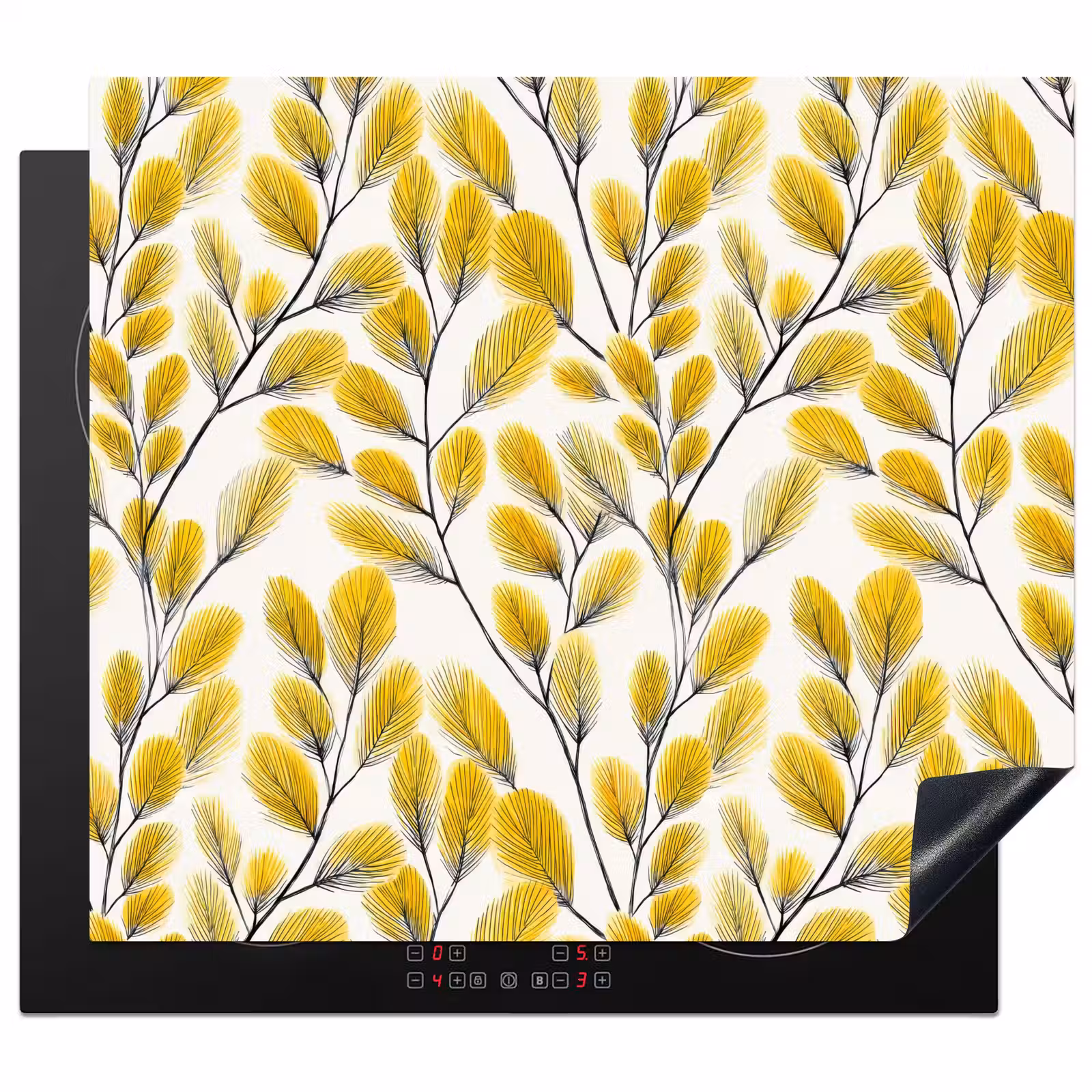 Herdabdeckplatte - Blätter – Botanisch – Elegant – Gelb – Schwarz — 1