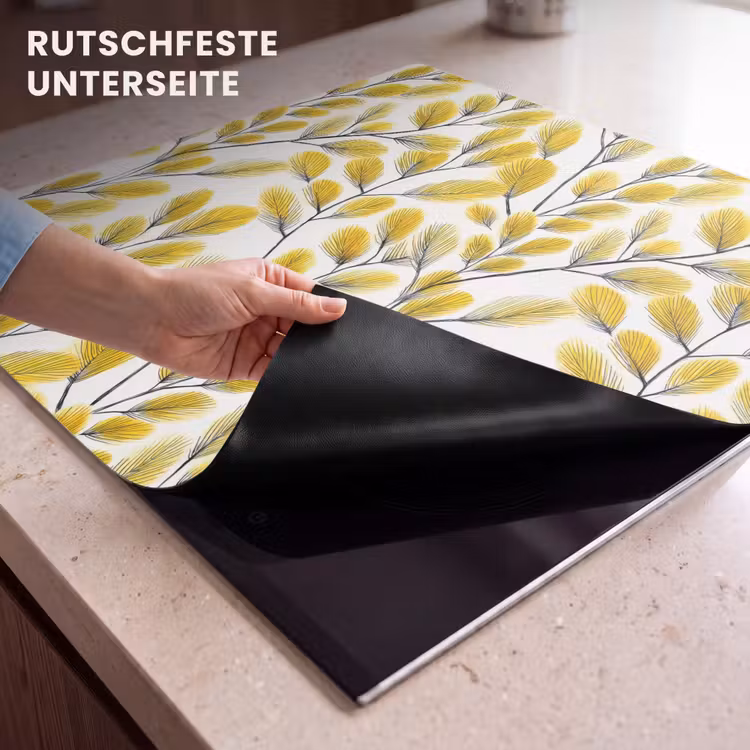 Herdabdeckplatte - Blätter – Botanisch – Elegant – Gelb – Schwarz — 6