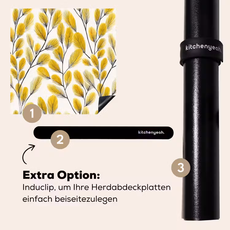 Herdabdeckplatte - Blätter – Botanisch – Elegant – Gelb – Schwarz — 8