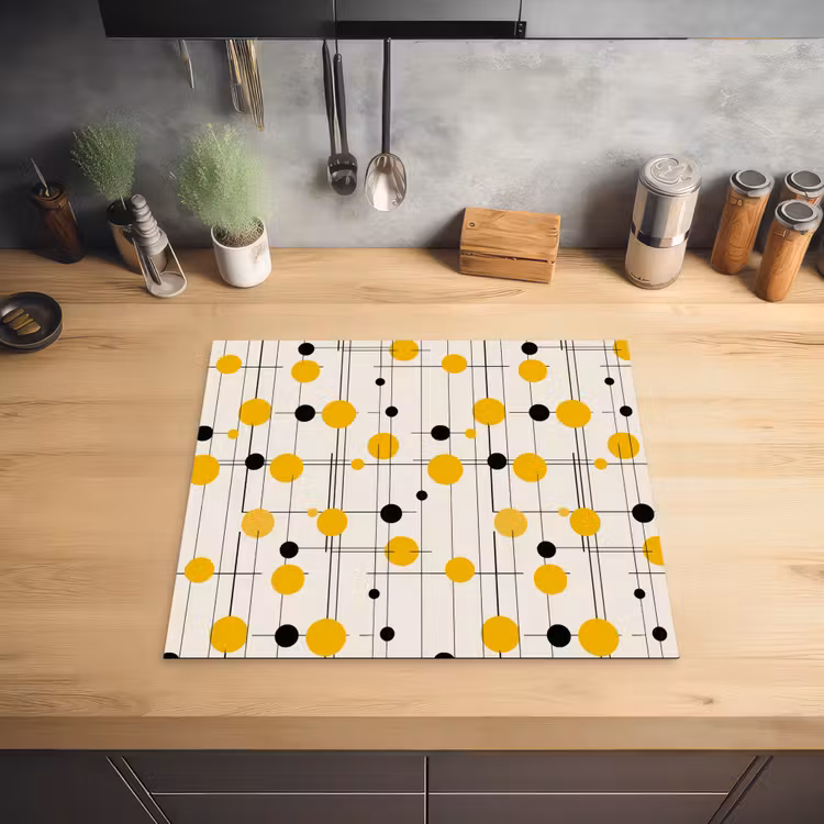 Herdabdeckplatte - Geometrisch – Retro – Linien – Ockergelb – Schwarz — 2