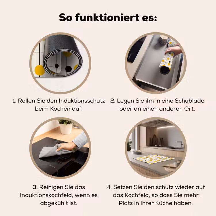 Herdabdeckplatte - Geometrisch – Retro – Linien – Ockergelb – Schwarz — 7