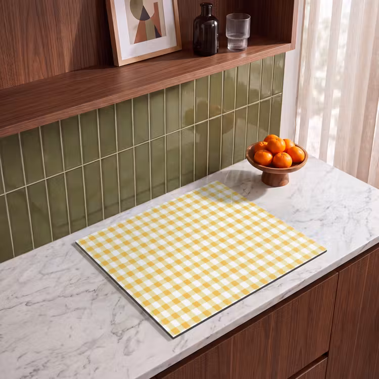 Herdabdeckplatte - Karomuster – Gingham – Klassisch – Gelb und Weiß — 4