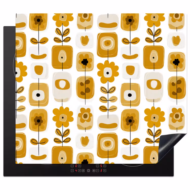 Herdabdeckplatte - Retro – Abstrakt – Blumen – Ockergelb — 1