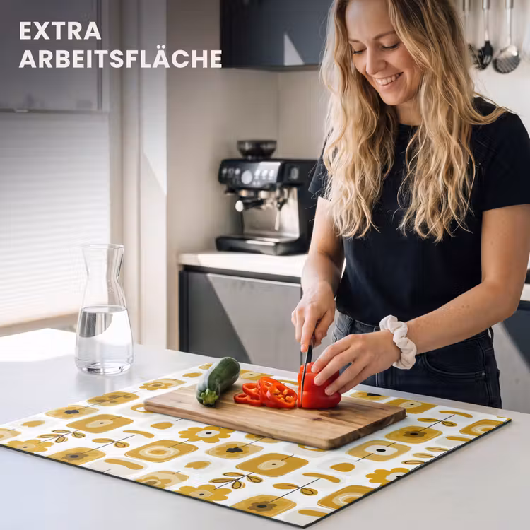 Herdabdeckplatte - Retro – Abstrakt – Blumen – Ockergelb — 5