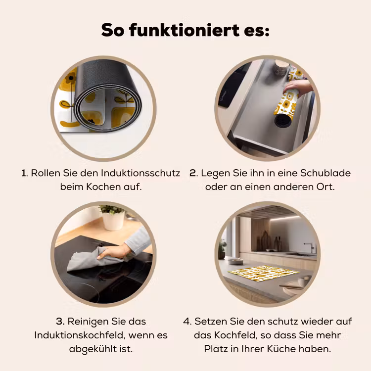 Herdabdeckplatte - Retro – Abstrakt – Blumen – Ockergelb — 7