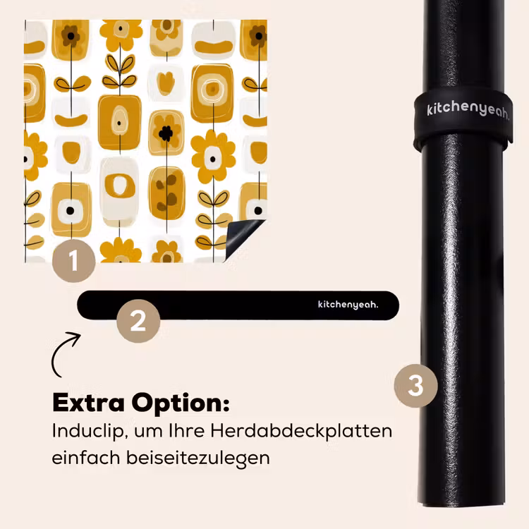 Herdabdeckplatte - Retro – Abstrakt – Blumen – Ockergelb — 8