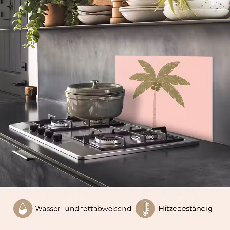 Spritzschutz Küche - Baum – Palme – Natur – Illustration – Rosa — 2