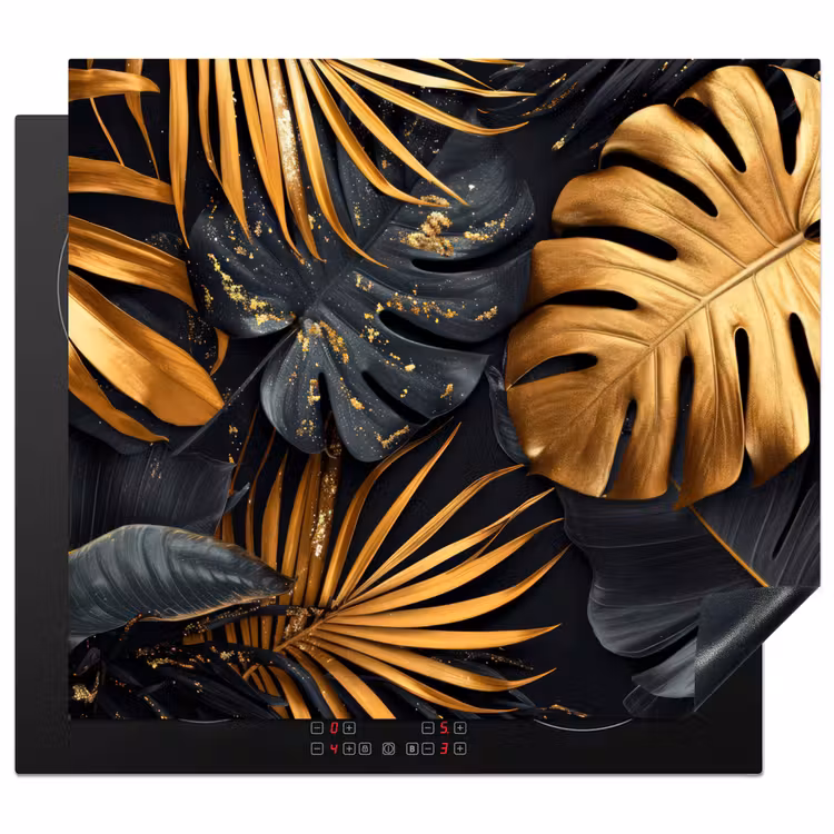 Herdabdeckplatte - Blätter - Gold - Schwarz - Natur — 1