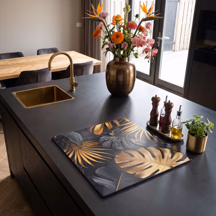 Herdabdeckplatte - Blätter - Gold - Schwarz - Natur — 2
