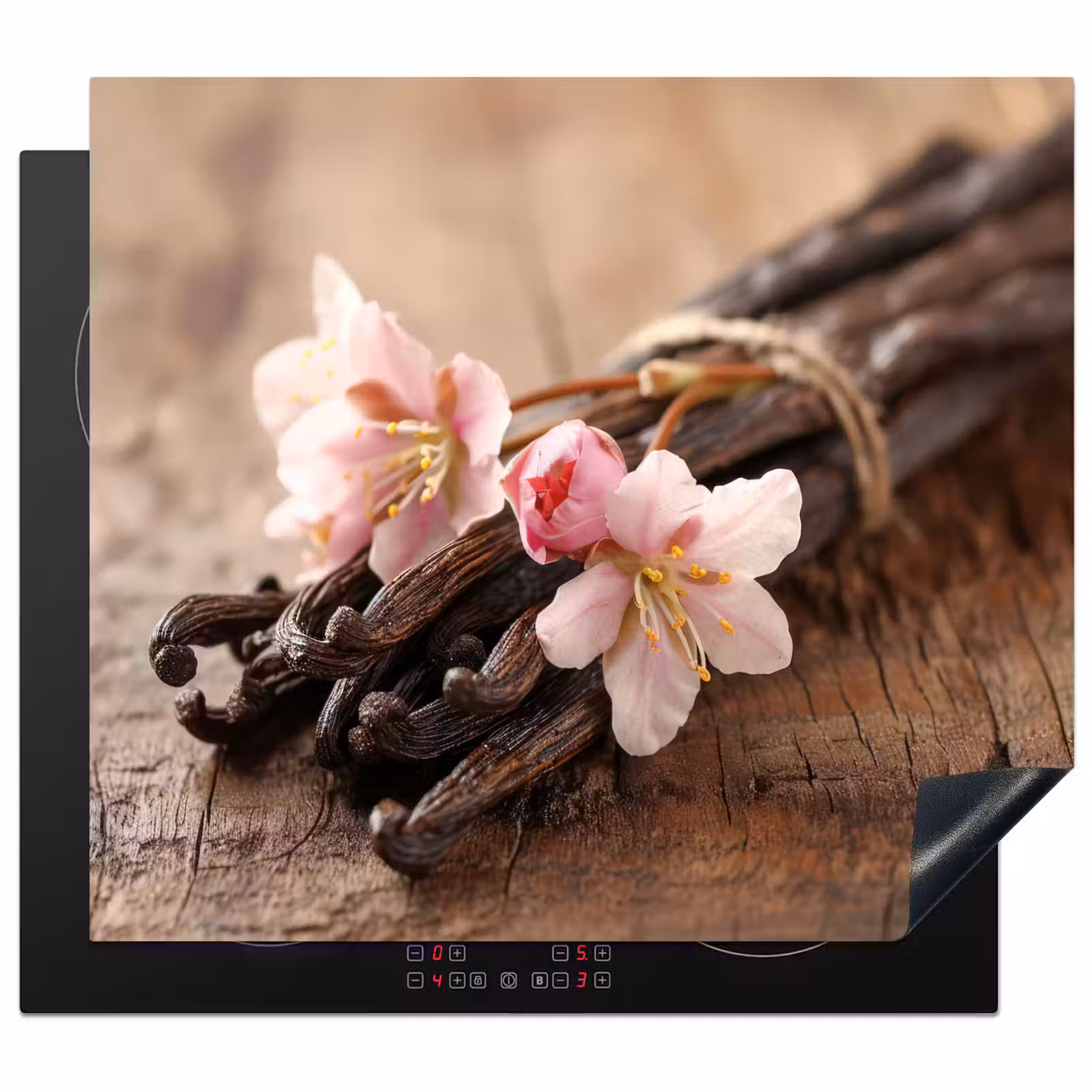 Herdabdeckplatte - Vanille - Blumen - Vanilleschoten - Holz - Rosa — 1
