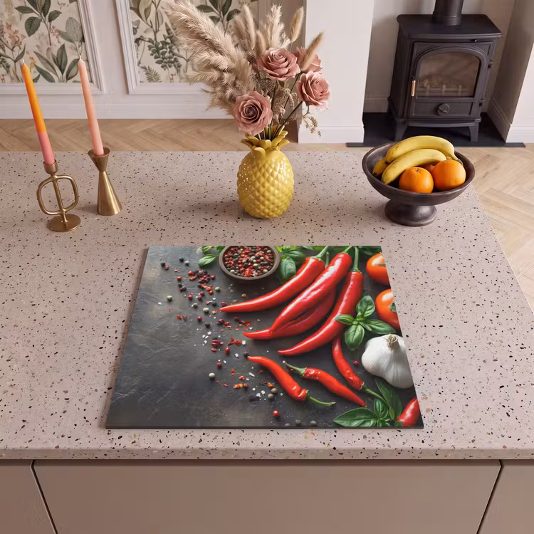 Herdabdeckplatte - Gemüse - Paprika - Rot - Grau - Beton — 3