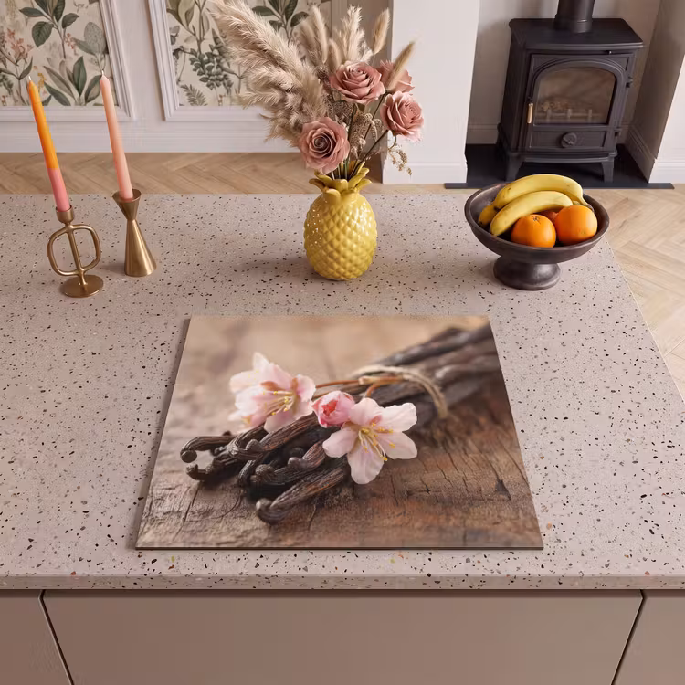 Herdabdeckplatte - Vanille - Blumen - Vanilleschoten - Holz - Rosa — 3