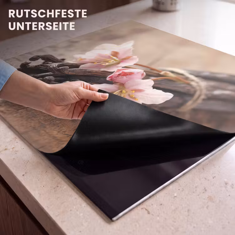 Herdabdeckplatte - Vanille - Blumen - Vanilleschoten - Holz - Rosa — 6