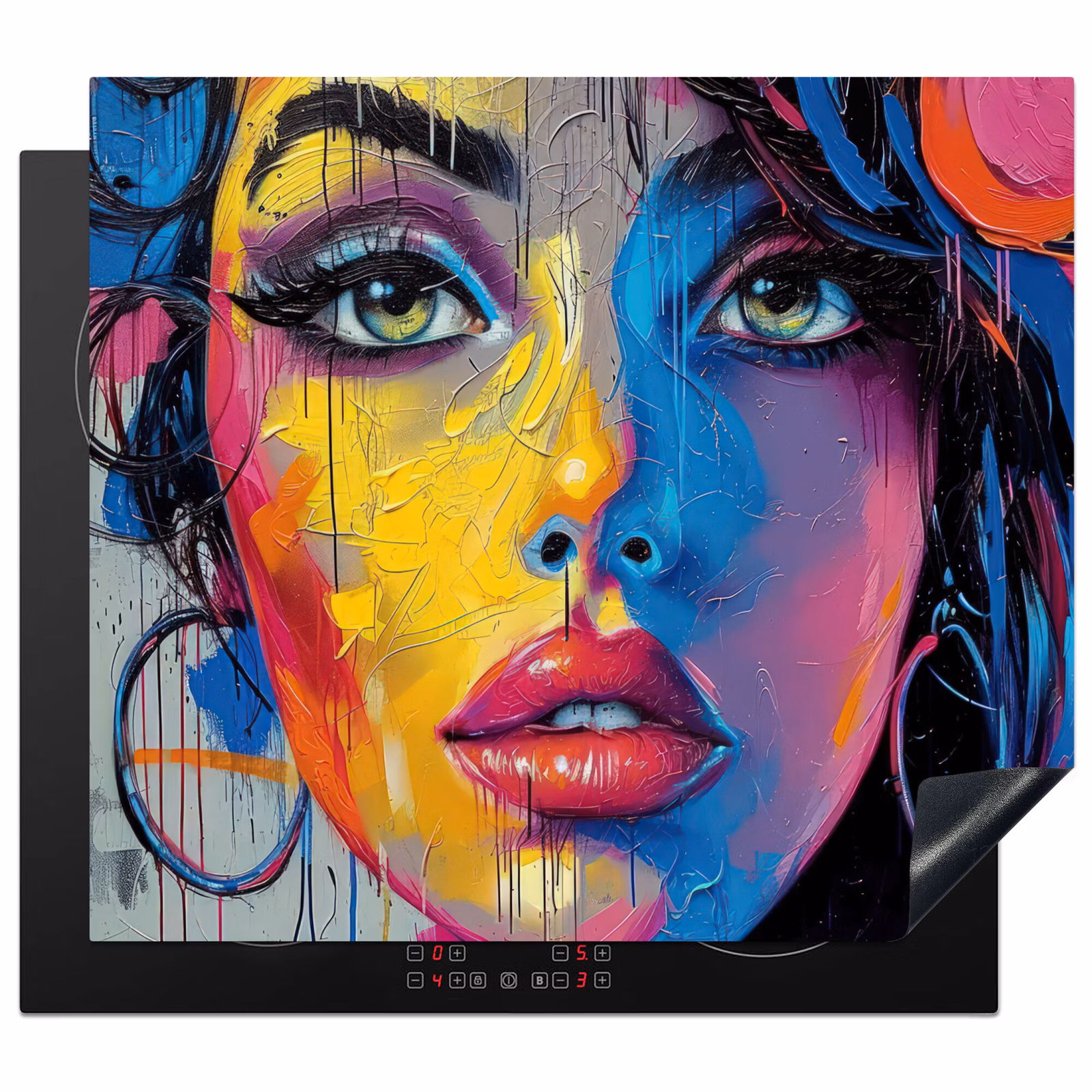 Herdabdeckplatte - Graffiti - Frau - Farbenfroh - Straßenkunst - Pop-Art — 1