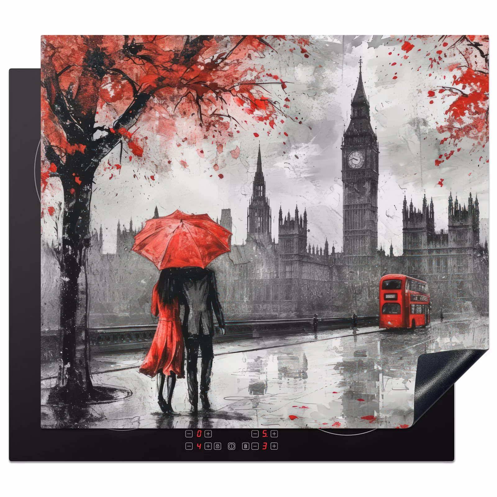 Herdabdeckplatte - London - Rot - Schwarz - Ehepaar - Romantisch — 1