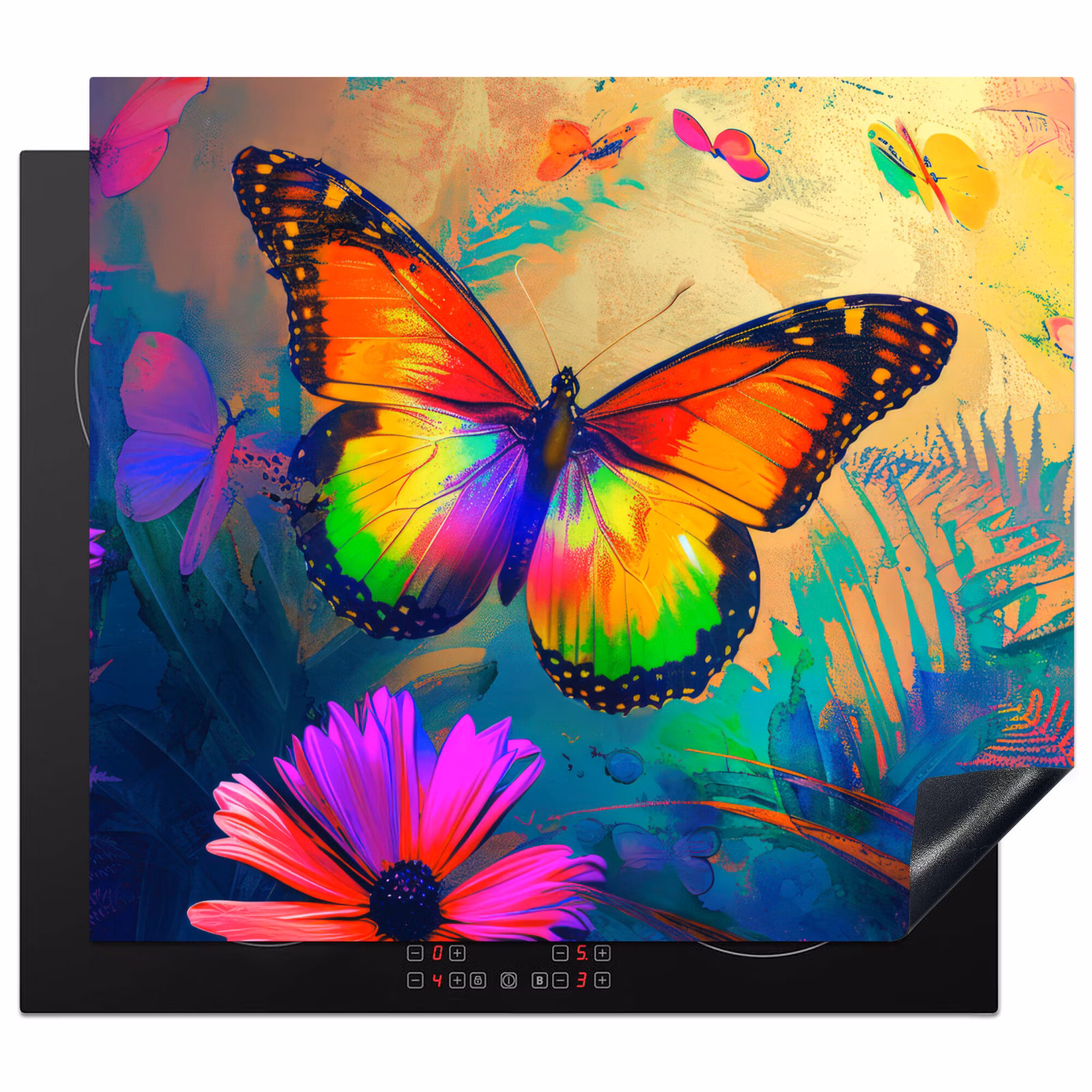 Herdabdeckplatte - Schmetterling - Pflanzen - Bunt - Rosa - Blumen — 1