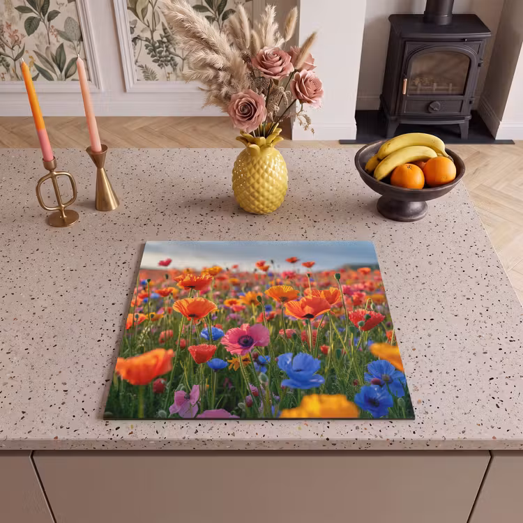 Herdabdeckplatte - Blumen - Bunt - Blumenfeld - Pflanzen - Orange — 3