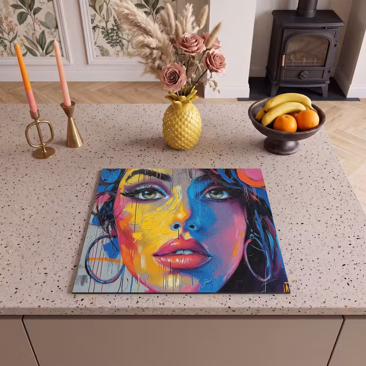 Herdabdeckplatte - Graffiti - Frau - Farbenfroh - Straßenkunst - Pop-Art — 3