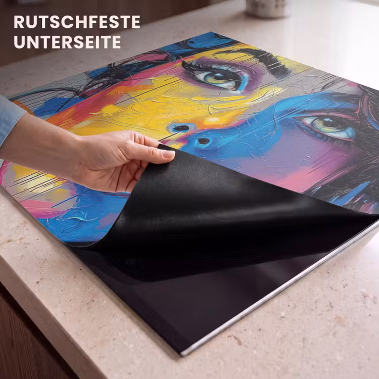 Herdabdeckplatte - Graffiti - Frau - Farbenfroh - Straßenkunst - Pop-Art — 6