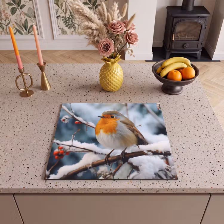 Herdabdeckplatte - Rotkehlchen - Winter - Schnee - Vogel - Natur — 3