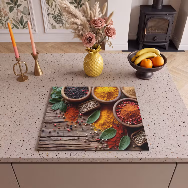 Herdabdeckplatte - Kräuter - Holztextur - Kochen - Gewürze — 3