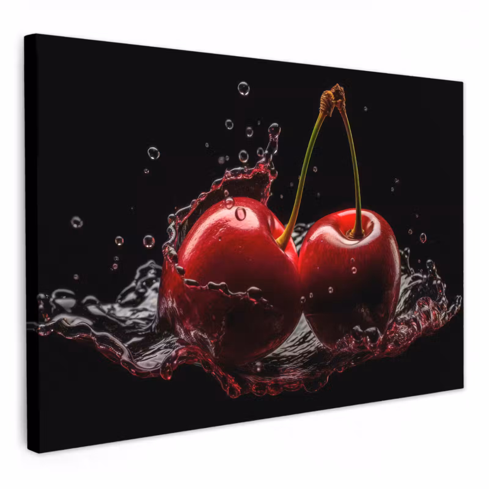 Leinwandbilder - Kirsche - Rot - Frucht - Wasser - Schwarz — 1