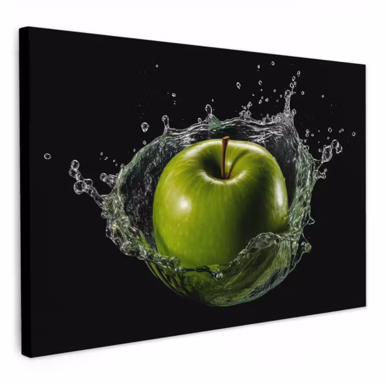 Leinwandbilder - Apfel - Grün - Obst - Wasser - Schwarz — 1