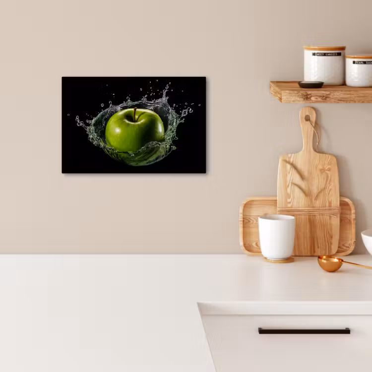 Leinwandbilder - Apfel - Grün - Obst - Wasser - Schwarz — 3