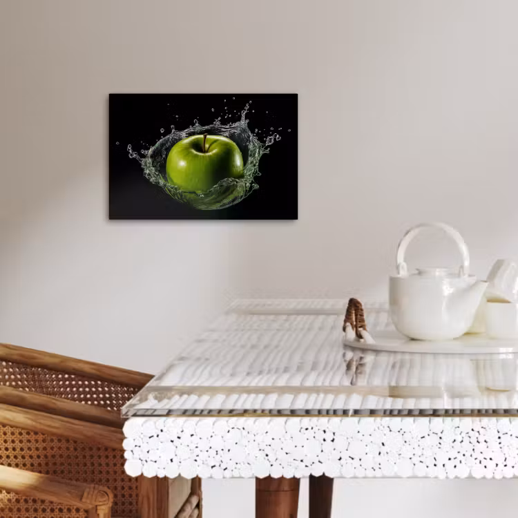 Leinwandbilder - Apfel - Grün - Obst - Wasser - Schwarz — 5