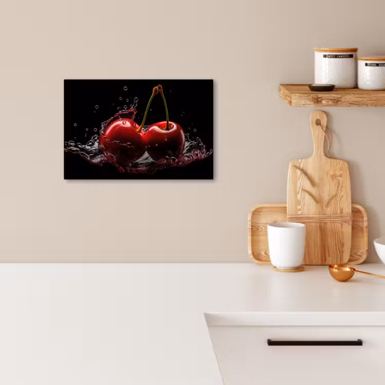 Leinwandbilder - Kirsche - Rot - Frucht - Wasser - Schwarz — 3