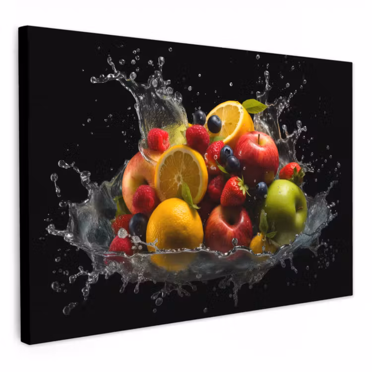 Leinwandbilder - Obst - Apfel - Orange - Rote Früchte - Wasser — 1