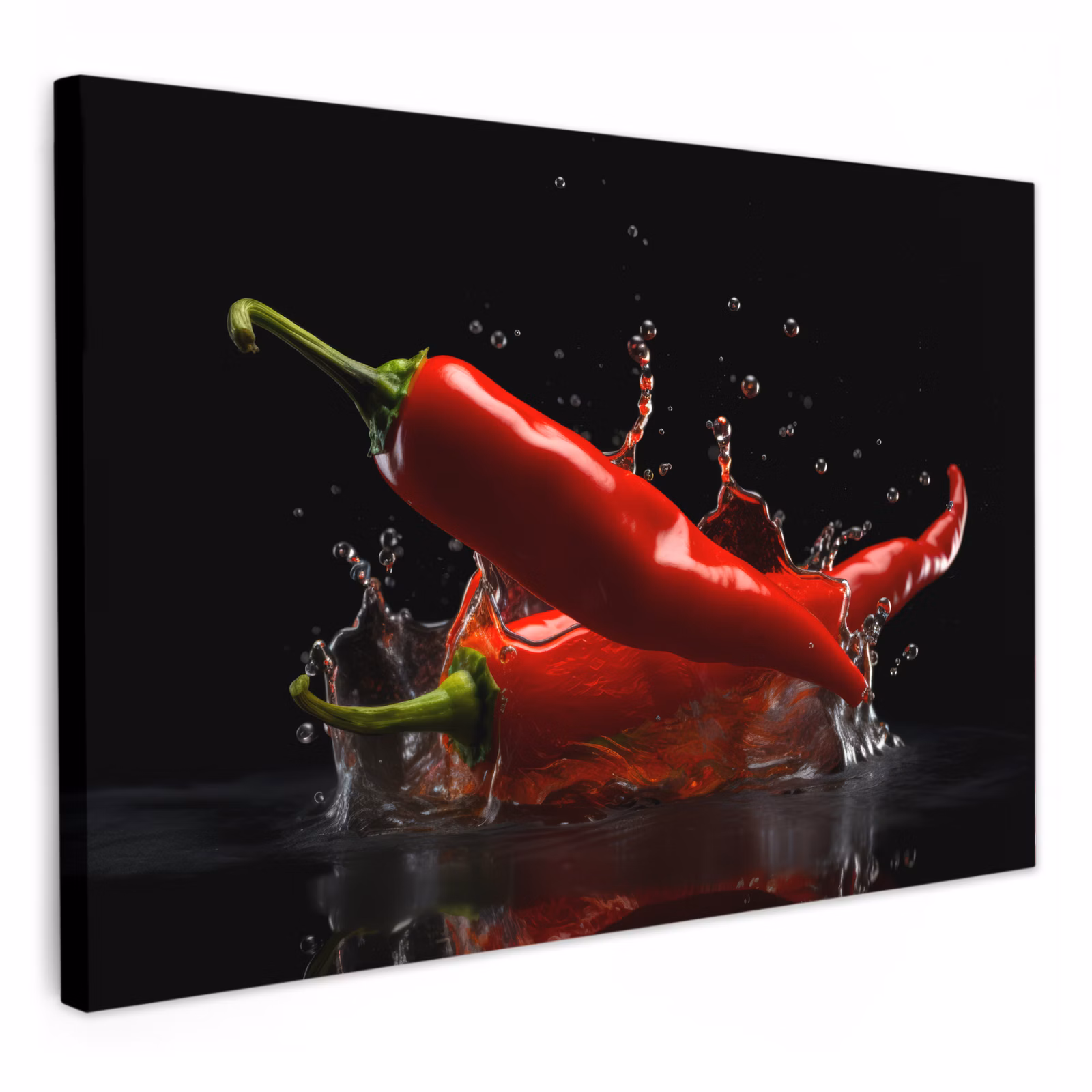 Leinwandbilder - Paprika - Rot - Schwarz - Wasser - Gemüse — 1