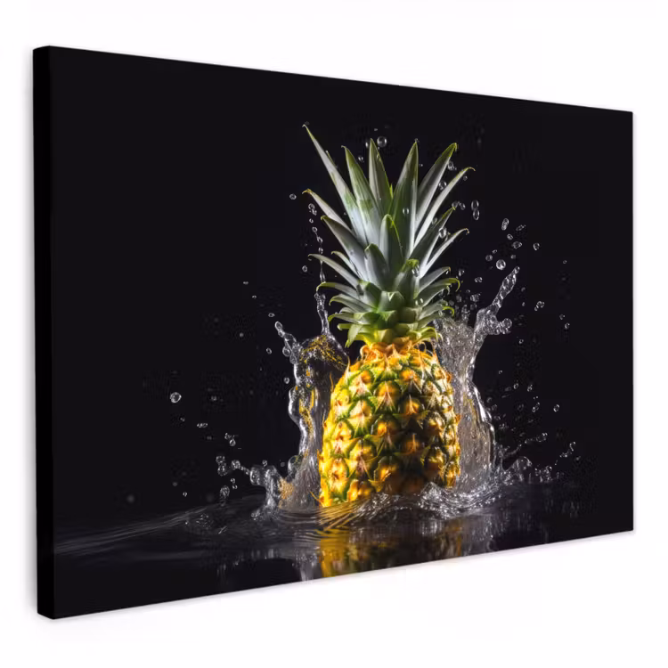 Leinwandbilder - Ananas - Obst - Wasser - Pflanzen - Schwarz — 1