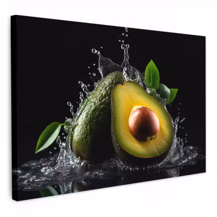 Leinwandbilder - Avocado - Gemüse - Blatt - Wasser - Schwarz - Grün — 1