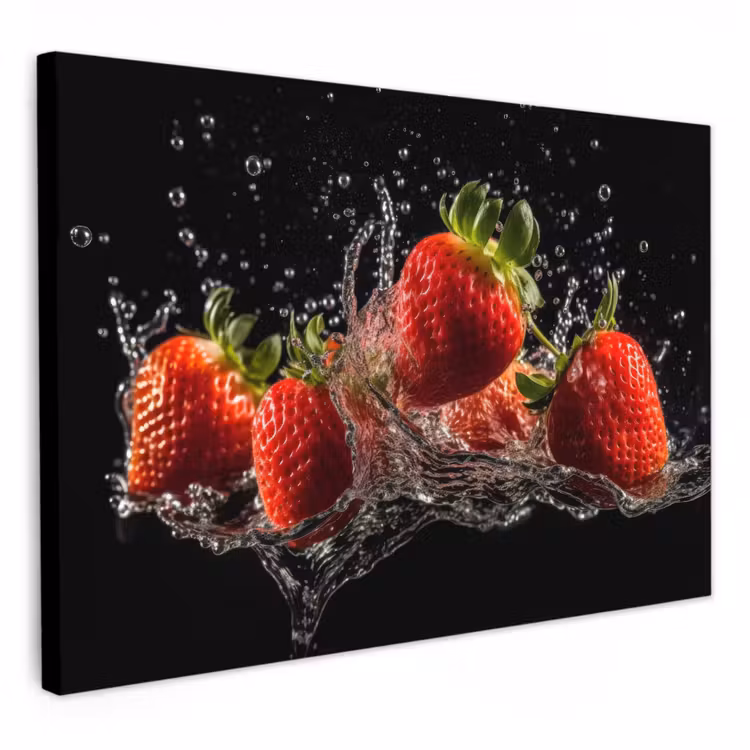 Leinwandbilder - Erdbeeren - Obst - Rot - Wasser - Schwarz — 1