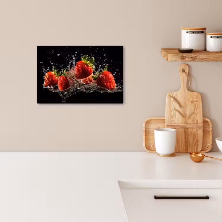 Leinwandbilder - Erdbeeren - Obst - Rot - Wasser - Schwarz — 3