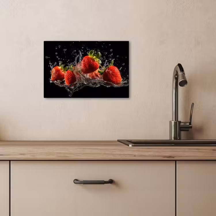 Leinwandbilder - Erdbeeren - Obst - Rot - Wasser - Schwarz — 5