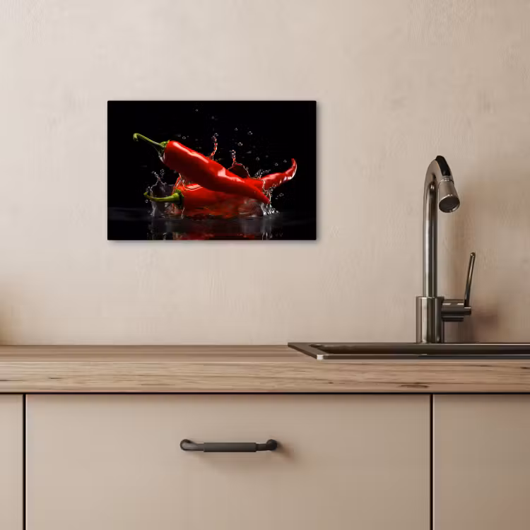 Leinwandbilder - Paprika - Rot - Schwarz - Wasser - Gemüse — 5