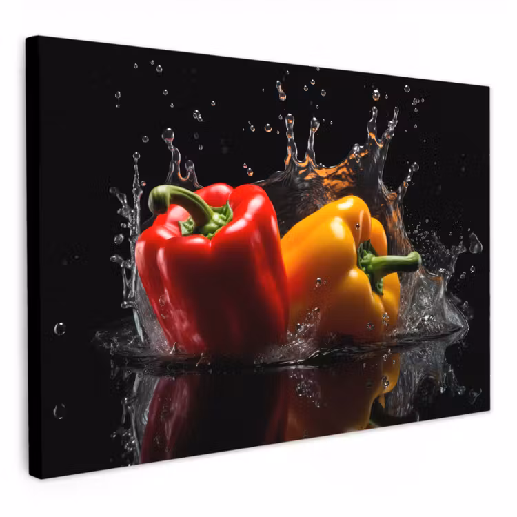 Leinwandbilder - Paprika - Wasser - Schwarz - Gemüse - Rot - Gelb — 1