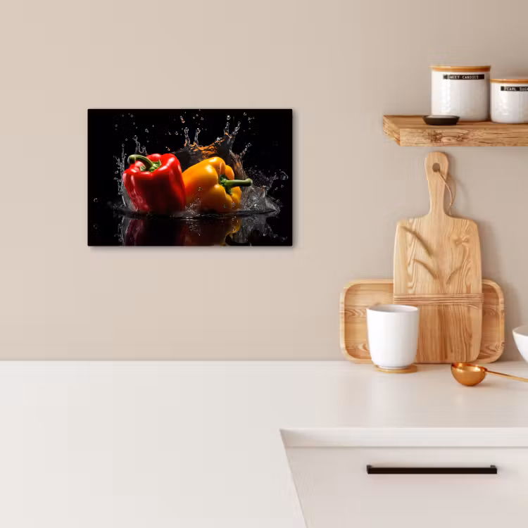 Leinwandbilder - Paprika - Wasser - Schwarz - Gemüse - Rot - Gelb — 3