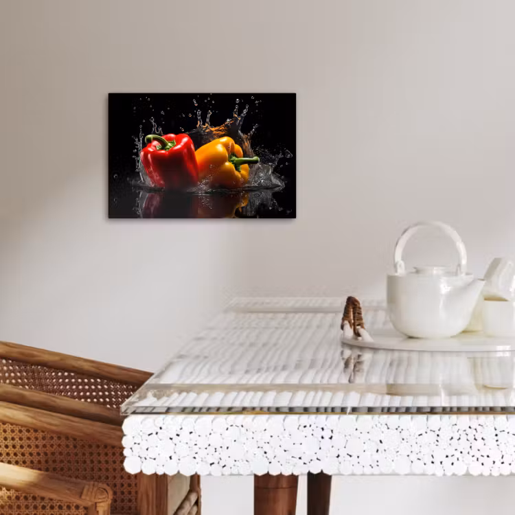 Leinwandbilder - Paprika - Wasser - Schwarz - Gemüse - Rot - Gelb — 4
