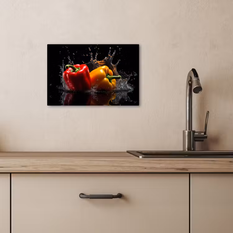 Leinwandbilder - Paprika - Wasser - Schwarz - Gemüse - Rot - Gelb — 5