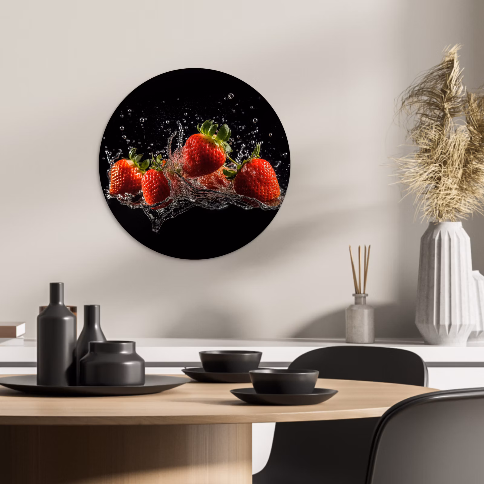 Runde Bilder - Erdbeeren - Obst - Rot - Wasser - Schwarz — 1