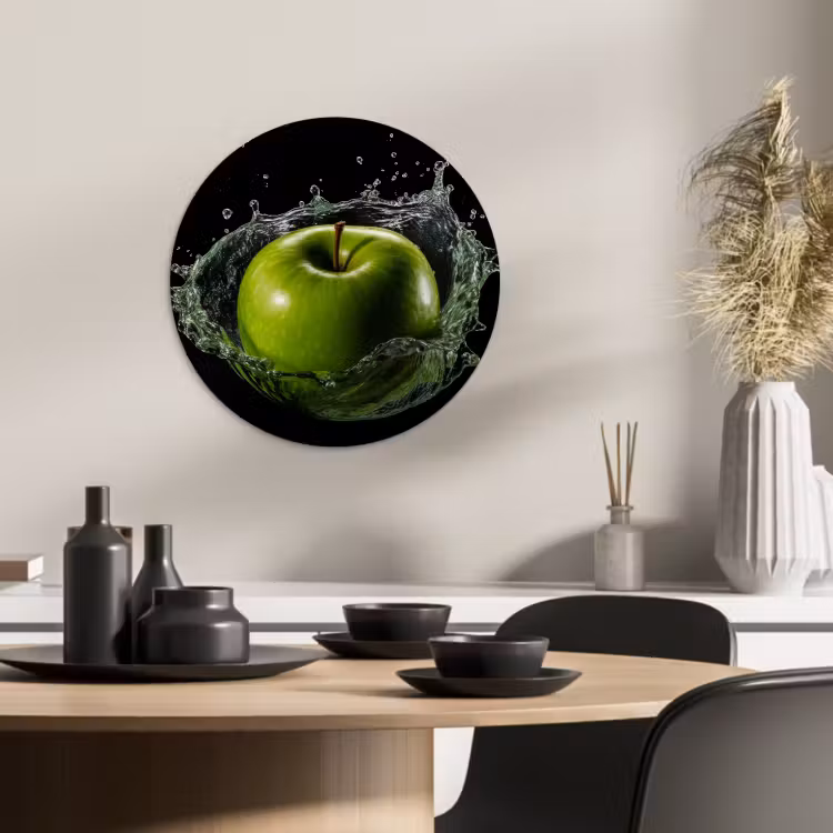 Runde Bilder - Apfel - Grün - Obst - Wasser - Schwarz — 2