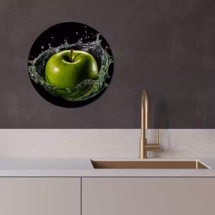 Runde Bilder - Apfel - Grün - Obst - Wasser - Schwarz — 3