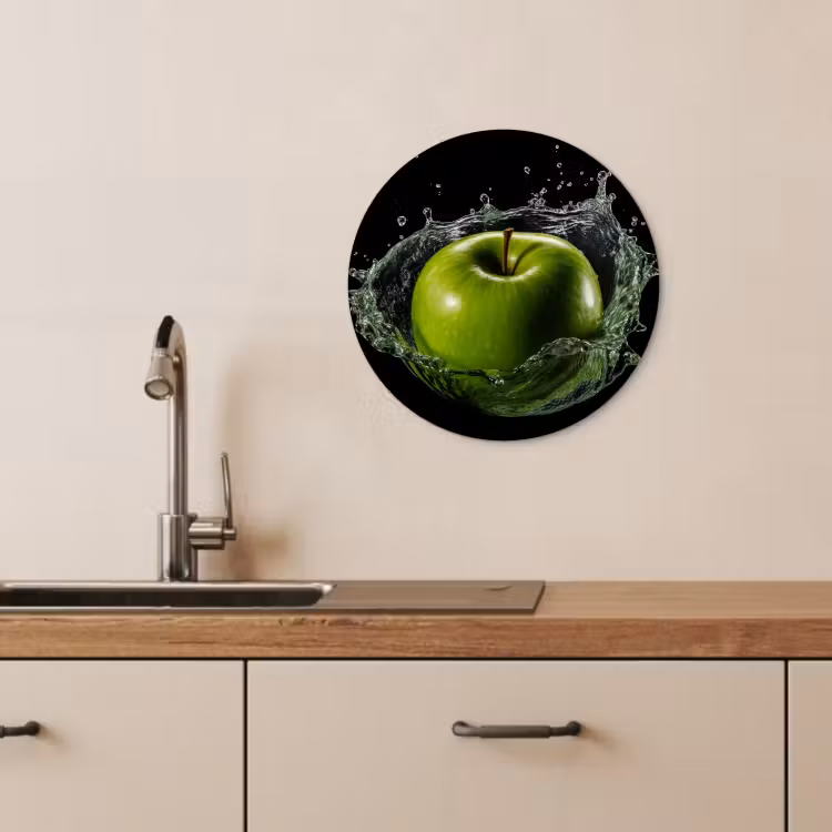 Runde Bilder - Apfel - Grün - Obst - Wasser - Schwarz — 4