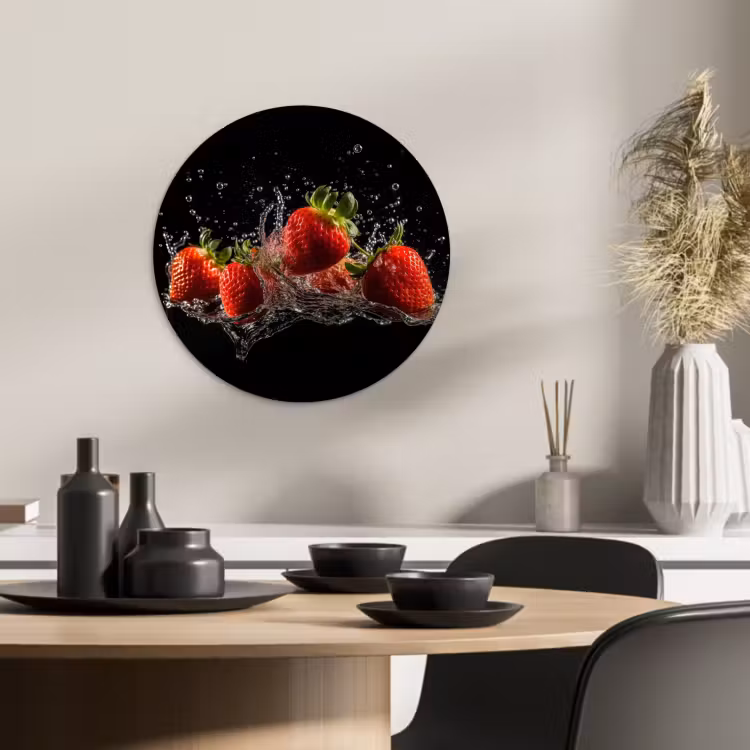 Runde Bilder - Erdbeeren - Obst - Rot - Wasser - Schwarz — 1